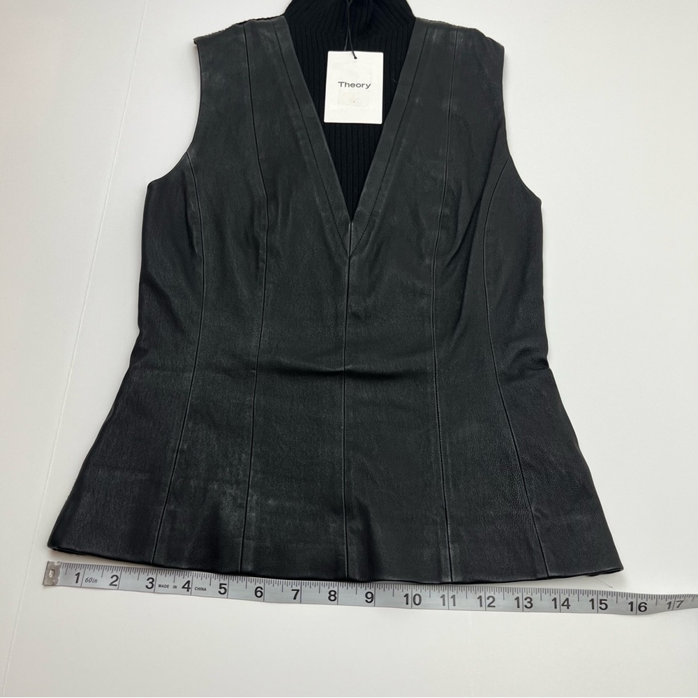 Theory Urban ST Lamb Leather Sleeveless Ribbed Top Womens Size Small Black NEW‎ - Picture 7 of 10
